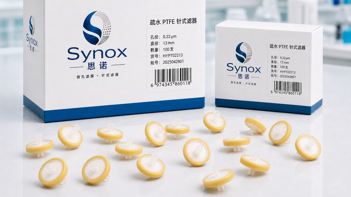 有机系 · 疏水 PTFE — Synox 思诺产品包装与实物展示